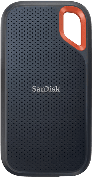 Image with orange background showing the SanDisk Extreme Portable SSD