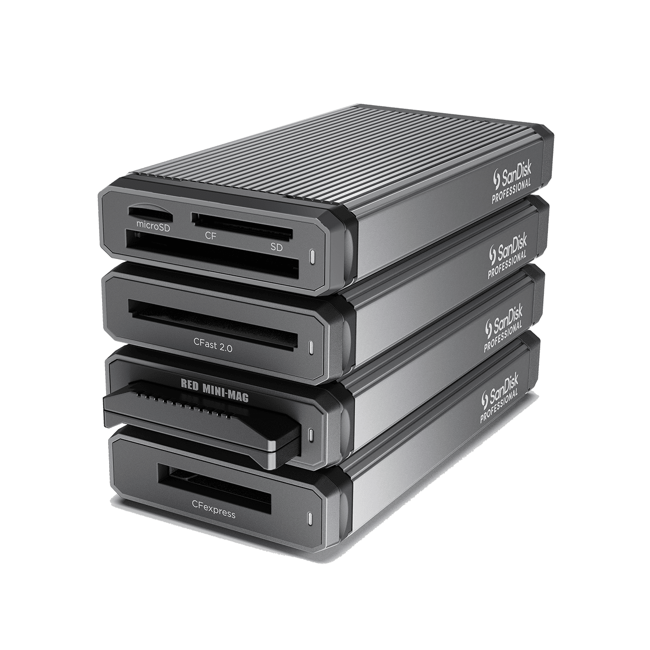 Sandisk Professional Reader Red Mini Mag USB 3.2 Card Reader Stacked Drives