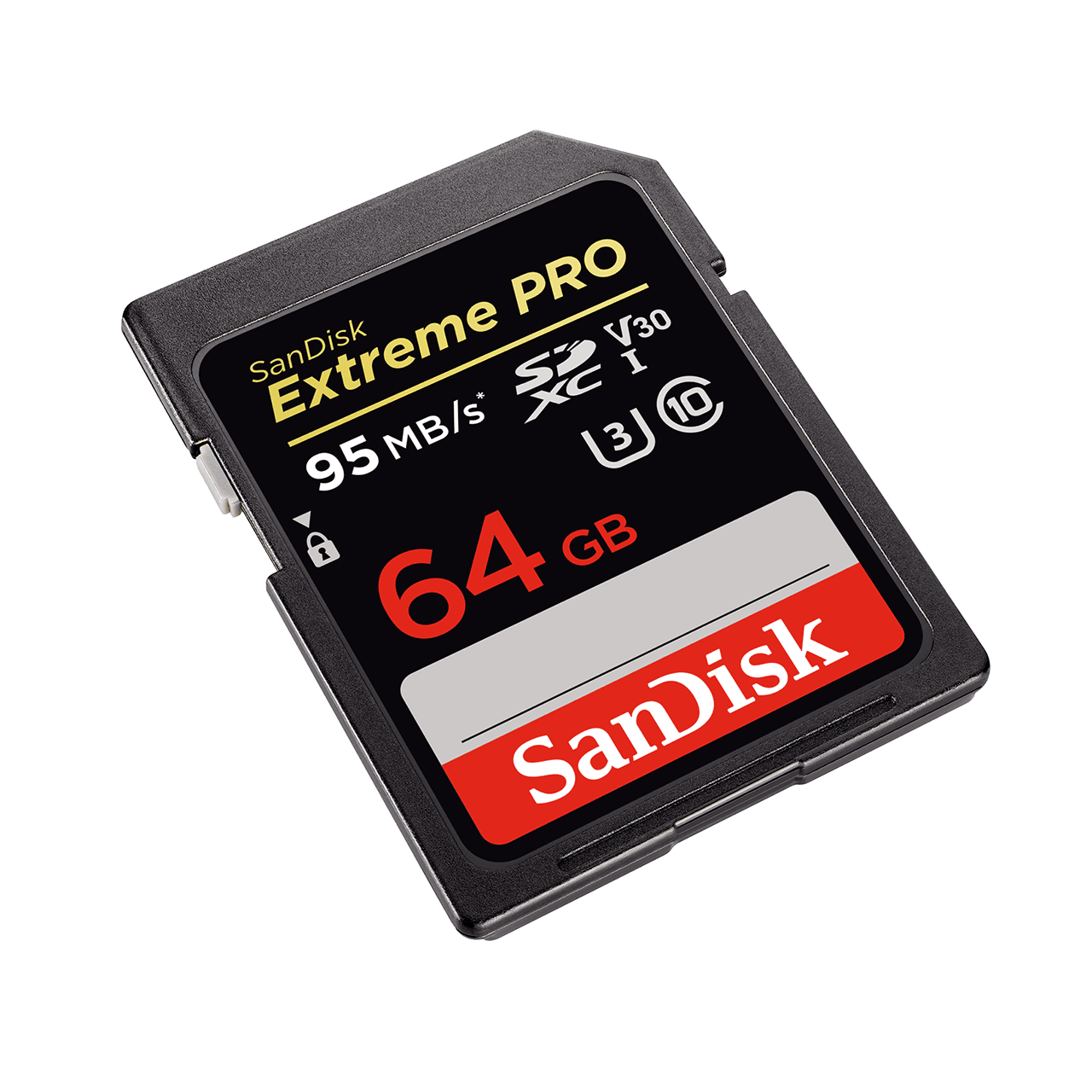 Extreme PRO UHS-I SD 64GB 95mbs left angled image