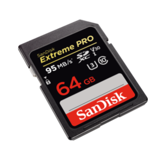 Extreme PRO UHS-I SD 64GB 95mbs left angled image
