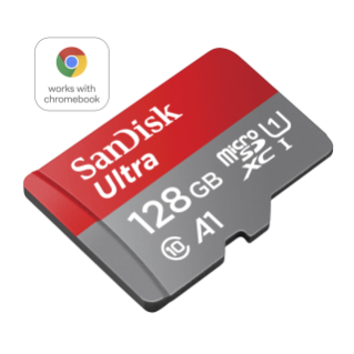 Ultra UHS I Chromebook microSD 128gb Angled